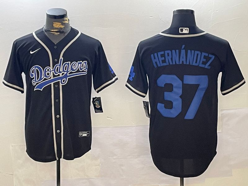 Men Los Angeles Dodgers 37 Hernandez Black Game 2024 Nike MLB Jersey style 1121